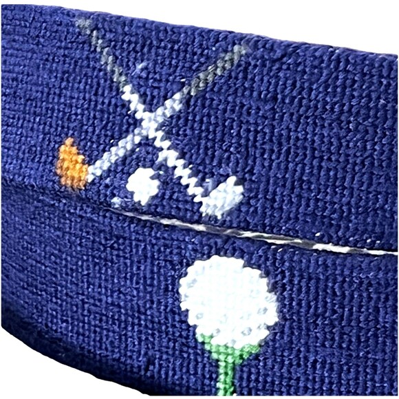 Smathers & Branson Golf Clubs Needlepoint Belt 38 Hand-Stitched Leather NWT - Picture 9 of 16